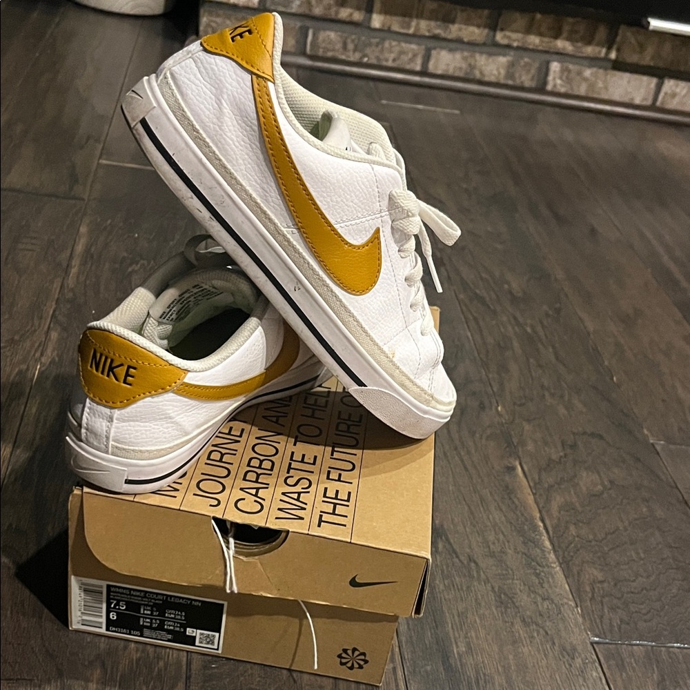 Nike White Sneakers with Yellow Accents